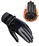 CAOZITOU PU Lederhandschuhe Herren Winter,Thermo Handschuhe Warme Fleece Touchscreen, Winterhandschuhe Winddicht Wasserdichte Gefütterte für Outdoor Fahren(Schwarz, M)