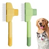 2-teiliger Haustierkamm für Hunde und Katzen, lang, kurz, abgerundete Enden, Zähne Edelstahl, zum Entfernen von verfilztem Fell, Haarausfall, Flohkamm, selbstreinigende Fellpflege, professionelles