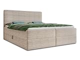 Boxspringbett Mollo mit 2 Bettkästen, Doppelbett mit Bonell-Matratze und Topper, Polsterbett in weichem Cordstoff, Bett, Bettgestell für Schlafzimmer (Beige (Tilia 03), 140 x 200 cm)