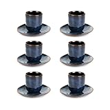 HOMLA CASPER Espressobecher Set, 6-teilig, 80 ml, Marineblau, inkl. Untertassen, elegant & langlebig