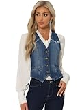 Allegra K Damen Jeansweste Ärmellos Verwaschene Distressed Kragenlose Gilet Denim Jacke Dunkelblau M