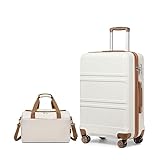KONO Mittelgroß Reisekoffer Rollkoffer Set Gepäcksets 2 Teilig, 65cm Mittelgroß Trolley Koffer mit Ryanair Reisetasche 40x20x25cm, Cremeweiß
