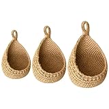3er-Pack böhmischer Jute-Hängekörbe aus Korbgeflecht zum Aufhängen von Obstkörben zum Aufbewahren frischer Produkte, handgefertigter Küchen- und Speisekammer-Organizer (, (Coffee, One Size)