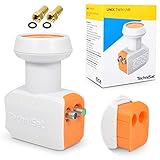 TechniSat Twin LNB für 2 Teilnehmer TV Receiver direkt Anschluss mit Wetterschutz Unix digital UHD 4K Ultra HD Full HDTV + 2 F-Stecker
