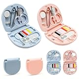 Bcautay 2 Stück Mini Nähprojekt Set Mini Reise Nähset für Heimreisende, anfängerfreundliches Notfall-Nähset DIY-Nähzubehör mit Fadenscherennadel-Knopfnadeln (Blau Und Rosa)