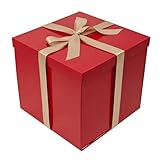 Tekhoho Rot Geschenkbox 22x22x20,5cm, Premium Geschenkboxen für Geschenke mit Deckel und Geschenkband für Valentinstag, Weihnachten, Hochzeit, Geburtstag, Geschenkverpackungen, karierte Innenfutter
