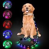 Aisuowa LED Hundeleine für Hunde, 12 Beleuchtungsmodi Reflektierend Leine Hund, 1,5 m, USB Aufladbar Leuchtend Wasserdicht Hundeleinen, Geeignet für Große, Mittelgroße und Kleine Haustiere Licht