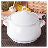 FROOWAN Keramik-Suppentreene mit Deckel und Griffen, 2,5 l großes Fassungsvermögen, Porzellan-Servierschalen mit Deckel, für Zuhause, Partys, Familienessen, Abendessen, 2,5 l, mikrowellen- und