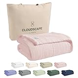 CLOUDSCAPE LINEN Weiche 8-lagige Musselin-Decke, Doppelgröße, 100 % Baumwolle, Decke für Couch, Bett, Sofa, vorgewaschene Gaze, bestes Geschenk für Frauen, 172 x 239 cm, Muschelrosa