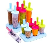 12 Eisformen Eis am Stiel, Eisformen mit Kunststoffstäbchen, BPA-frei, Kleine und Große Eisformen Kleine Eisbehälter,Eis Formen für Stieleis