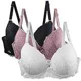 XCXC 3er-Pack Damen BH mit Bügel Push Up BH Spitzen BH Frauen Weich Bequemer Sexy Klassische BH mit verstellbarem Träger Damen BHS Set Women Bra für Sport und Alltag