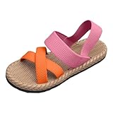 Lässige flache Damen-Sandalen, elastisch, Slingback-Riemen, Sommer, flache Unterseite, runder Kopf, atmungsaktiv, weiche Unterseite, Schuhe für Sommer, Wandern, Strandurlaub, rot, 39.5 EU