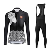 UGLY FROG 77DERONGDBNV02 Radbekleidung Langärmeliges warmes Damen-Winterradshirt aus Wolle mit warmem Wollfutter Radhose mit Kissen 20D Gel geeignet für Outdoor-Mountainbiken