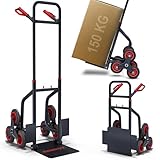 ONBEST Treppensackkarre Sackkarre klappbar – 150 kg Tragkraft – 3-Fach Hartgummi Reifen – Stahlrahmen – XL Schaufel – Sicherheitsgriffe – Treppen Klappsackkarre – Treppensteiger
