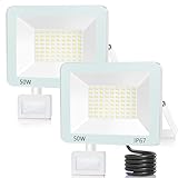 ANNIFUNLY LED-Außenstrahler mit Bewegungsmelder, 50 W, 5000 lm, 2 Stück, LED-Spot für den Außenbereich, mit Detektor, kaltweiß, IP67, wasserdicht, Sicherheitsbeleuchtung für den Außenbereich, für