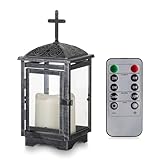 Staymoment Grablaterne Wetterfest mit LED Kerze: Friedhof Laterne outdoor Kerzenhalter Grablampe Grableuchten Grabdeko Schwarz Metall