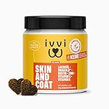 ivvi Skin & Coat Omega 3 für Hunde gegen Juckreiz im Leckerliformat, für gesunde Haut & glänzendes Fell – mit Biotin, DHAgold, Zink, Vitamin C, Lachsöl - 60 leckere Snacks (270g) mit Lachs