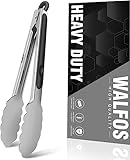 Walfos Küchenzange,Hochleistungs-Lebensmittelzange, Premium-Edelstahl und rutschfester hitzebeständiger Griff - ideal zum Kochen, Drehen, Grillzange 23cm