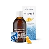 Arctic Blue Omega 3 Fischöl – 250 ml flüssig – MSC-Zertifiziert - hochdosiert mit DHA, EPA und Vitamin D – ohne Aufstoßen oder Fischgeruch – arktisches Fischöl – Orangengeschmack