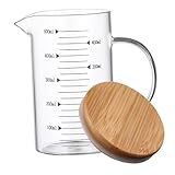PHENOFICE 1 Satz abgestuftes Glas Multifunktional Milchbecher für den Haushalt Messbecher Krug glasmessbecher Skalierter Messbecher Hausversorgung praktischer Messbecher bambus abdeckung