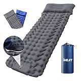 iHEAT Selbstaufblasend Camping Isomatte Schlafmatte mit Fußpresse Pumpe,Ultraleichte Luftmatratze mit Kopfkissen,wasserdichte kompakte Isomatte für Outdoor,Wandern,Backpacking,Camping,Strand (Grey)