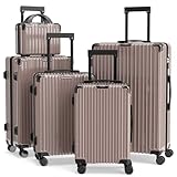 Ystyle Kofferset 5 Teilig: Luggage Set 12' 18' 20' 24' 28'+Kosmetikkoffe, PC Reisekoffer Trolley Hartschale, 360°Rollen & TSA-Schloss Für Europa, Kreuzfahrt & Auslandsstudium, Hellbraun