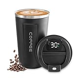 Newvenper Vakuum-Isolierbecher aus Edelstahl kaffeebecher, Coffee to go becher mit LED-Temperaturanzeige, auslaufsicher, Becher mit Deckel, hält kalt und warm, geeignet für Kaffee, Tee und Bier