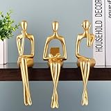 XYQXYQ Sitzende Figur, Abstrakte Skulptur Einer Denkenden Person auf einem Bücherregal, Goldfigur Dekoration, Ausgestellte Harzsammlung Skulptur für Heimbüro (Gold-ABC)