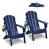 VEVOR Adirondack-Stuhl aus Kunststoff, 2er-Set, wetterfest, tragbar, klappbar, Feuerstellenstuhl, Adirondack-Terrassenstuhl für den Außenbereich mit Getränkehalter
