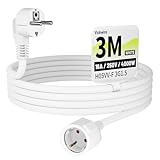 Vickwire Verlängerungskabel 3m Kabel Kabelverlängerungen mit Schutzkontakt Stecker Schuko Verlängerung 16A/250V, Weiß, H05VV-F 3G1,5 mm²