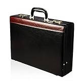 TASSIA Aktenkoffer/Attachékoffer mit Dehnfalte - PU-Kunstleder Business Aktentasche Schultasche Lehrer - Dokumententasche Schwarz Mit Braunen Details