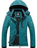 GEMYSE Damen Wasserdichte Berg-Skijacke Winddichte Skijacke Fleece Outdoor-Winterjacke mit Kapuze (Acid Blau,M)