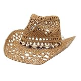 2025 – Cowboyhut für Damen und Herren, Sommer, Westernhut, formbarer Strohhut, ausgehöhlter Sonnenhut, zusammenklappbarer Hut für Damen, khaki, Einheitsgröße