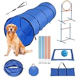 Herrselsam Agility Set Hunde groß, Agility-Ausrüstungs-Set für Hunde, Hundetraining zubehör Agility Hürde, Sprungring, Hundetunnel, 8 Slalomstangen, Ball, Pfeife, Tragetasche, Perfekt für den Park