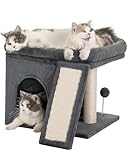 Aechonow Kratzbaum für Große Katzen Stabil, Katzenbaum mit Groß Liegefläche(51x41cm), 2 Tier Katzenhöhle Tonne Bett für Indoor Adulte Katzen, Dunkel Grau