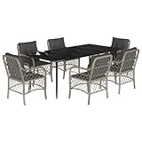 QJBSAVVA Esstisch Stühle Terrassenmöbel Set Biertischgarnitur Bierzeltgarnitur Klein - 7-TLG. Garten-Essgruppe mit Kissen Hellgrau Poly Rattan für Terrasse Balkon Außen Garten