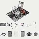 Küchenspüle, Wasserfall-Einbauspüle, Küchenspüle mit Wasserhahn-Kombination, Moderne Einzelbecken-Spülen, Unterbau/Aufsatz, Bauernhaus-Edelstahl, tiefer Seifenspender, Tassenspüler