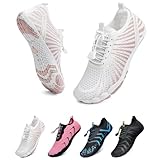 WateLves Unisex Barfußschuhe Damen Herren Wasserschuhe Badeschuhe Schnell Trocknend Weich Traillaufschuhe Fitnessschuhe mit rutschfest Sohle & Breiter Zehenbox(Weiß orange 38)