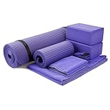 BalanceFrom GoYoga 7-teiliges Set – inklusive Yogamatte mit Tragegurt, 2 Yoga-Blöcken, Yogamatten-Handtuch, Yoga-Gurt und Yoga-Knieschoner (lila, 1,27 cm dicke Matte), violett