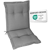 Herlag Gartenstuhlauflage AVA Niederlehner 103x50x9cm | Extra Dicke Sitzauflage 9 cm | Niedriglehner-Polsterauflage mit Deluxe-Komfort | Öko Tex 100 | 1 Polster | Grau