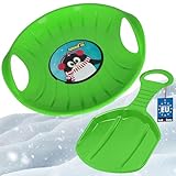 KOTARBAU® 2er Set Popo - Rutscher Kinder - Schlitten – Kunststoff Rutschteller - ø 60 cm – Rodelbahn – Schlitten zum Rodeln im Schnee – 34x53 cm - Grün