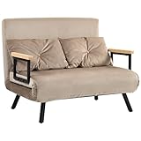 HOMCOM Schlafsofa 4 in 1 2 Sitzer Sofa mit Schlaffunktion, 183 x 98,5 cm Klappbar Schlafsessel mit 5-stufig Verstellbarer Rückenlehne, Armlehne, Lendenkissen Samtoptik für Wohnzimmer, Hellbraun