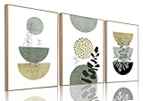 ELSGGZY Boho-Wandkunst, abstrakte Leinwanddrucke, Mitte des Jahrhunderts, neutral gerahmt, Set mit 3 geometrischen Pflanzengemälden, moderne böhmische Bilder, Poster, Wanddekoration für Schlafzimmer,