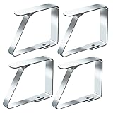 Blooven 4 Stück Große Tischtuchklammern Edelstahl, Tischdeckenklammer Tischabdeckungsklemmen Tischdecke Clips Tischtuch Clips Silber, Für Tischplatten mit 3–5 cm Stärke (Groß x 4 Stück)