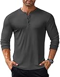 COOFANDY Herren Langarmshirt Henley Shirt Langarm Shirt Longsleeve T-Shirt mit Knopfleiste Henley T-Shirt Basic Henley Pullover Einfarbige Oberteile Dunkelgrau L