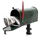 Wiltec Set US Mailbox grün 180 x 220 x 480 mm, amerikanischer Briefkasten mit Fahne, Standbriefkasten Stahl amerikanisches Design mit passender Wandhalterung