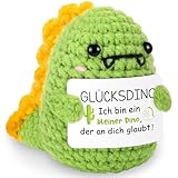 HUKUMA Positive Geschenke Dino Kuscheltier,Gehäkeltes Emotional Support Geschenk,Positives Dinosaurier,Stress Relief Gifts,Positive Crochet Animals,Pocket Hug Dinosaur Support Mental Health