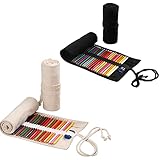 FLOTRUTE 2 Stück 36 Löcher Stifterolle Verpackungshalter Bleistift Wrap Federmäppchen Canvas Mäppchen Rollentasche Schlamperrolle Buntstifte Bleistifthalter Roll up Tasche