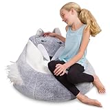 Posh Creations Niedlicher weicher und bequemer Sitzsack für Kinder, groß, Tiermotiv – Silberfuchs