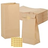 50 Stück Papiertüten Klein mit Aufkleber, 9x18x5.5cm Geschenktüten Braun Kraftpapiertüten DIY Süßigkeiten Beutel Mitgebsel Tüten für Ramadan Kalender Ostern Hochzeit Geburtstag